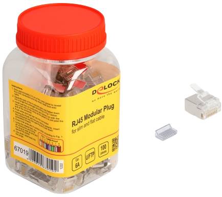 Delock 67019 RJ45 Modularer Stecker Cat.6A für Slim und Flachbandkabel 100er Set 67019 Weiß 1St.