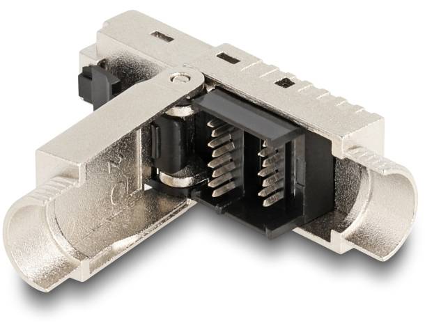 Delock 87988 RJ45 Stecker feldkonfektionierbar Cat.6A mit Kabelverschraubung und Staubschutz werkzeugfrei 87988 Silber 1St.
