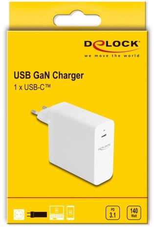 Delock 41471 USB Ladegerät 140 W USB PD 3.1 Weiß Innenbereich GaN