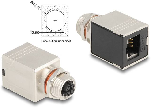 Delock M12 / RJ45 Netzwerk Adapter [1x M12-Buchse - 1x RJ45-Buchse] Schwarz