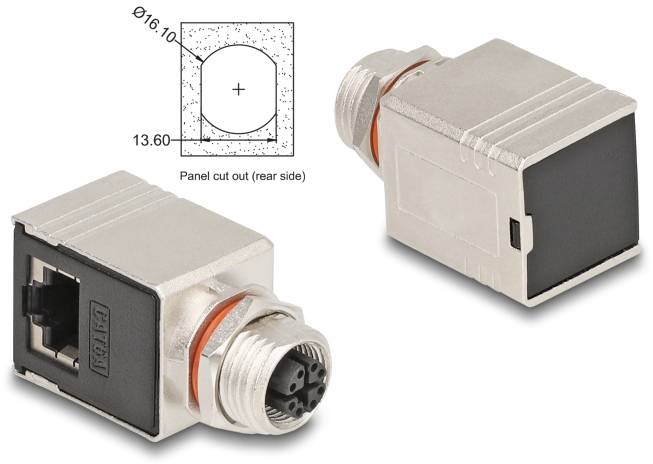 Delock M12 / RJ45 Netzwerk Adapter [1x M12-Buchse - 1x RJ45-Buchse] Schwarz