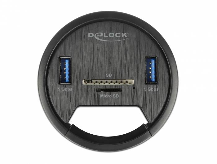 Delock 64152 USB-Hub 2 Port USB-A, SD, microSD USB 3.2 Gen1 5 GBit/s Schwarz 64152
