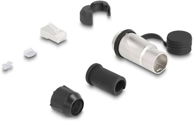 Delock 67056 RJ45 Modularer Stecker zur Eigenmontage Cat.6A mit robusten Kabelsteckergehäuse und Schutzkappe passend für die