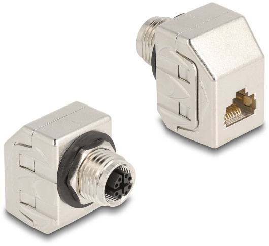 Delock M12 / RJ45 Netzwerk Adapter [1x M12-Buchse - 1x RJ45-Buchse] Silber