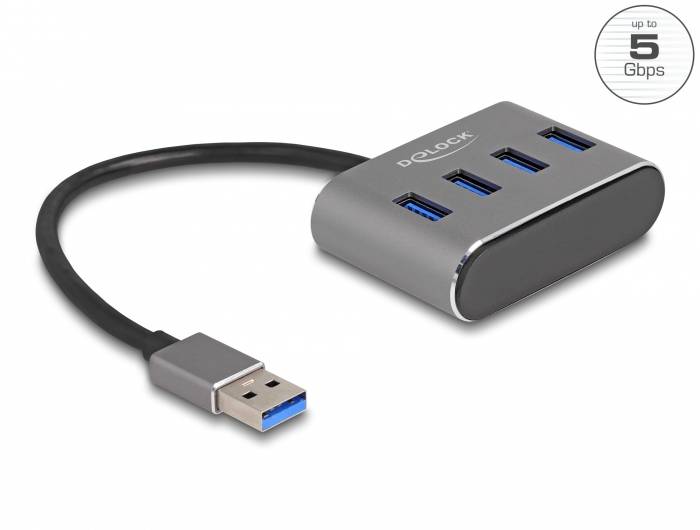 Delock 63190 USB-Hub 4 Port USB-A USB 3.1 Gen1 5 GBit/s Schwarz 63190