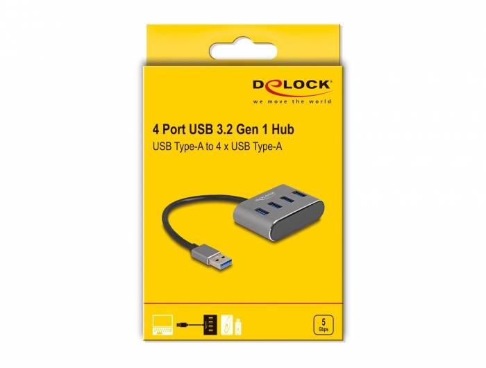 Delock 63190 USB-Hub 4 Port USB-A USB 3.1 Gen1 5 GBit/s Schwarz 63190