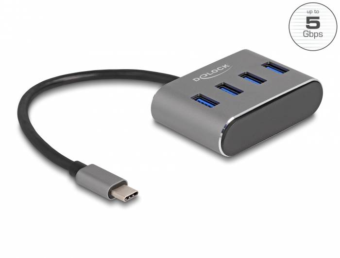 Delock 63223 USB-Hub 4 Port USB-A USB 3.2 Gen1 5 GBit/s mit USB-C® Stecker Schwarz 63223