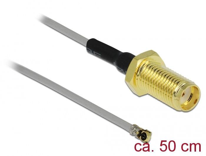Delock WLAN-Antennen Anschlusskabel [1x SMA-Buchse - 1x IPEX-Stecker] 0.5m Schwarz, Gold, Grau