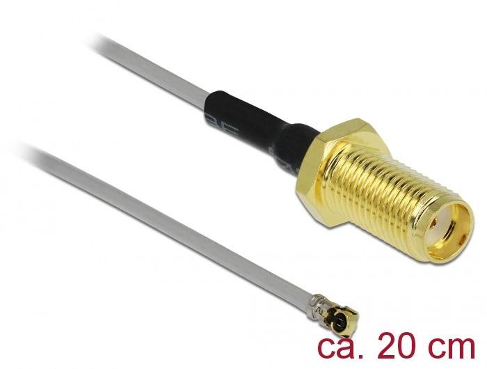 Delock WLAN-Antennen Anschlusskabel [1x SMA-Buchse - 1x IPEX-Stecker] 0.2m Schwarz, Gold, Grau