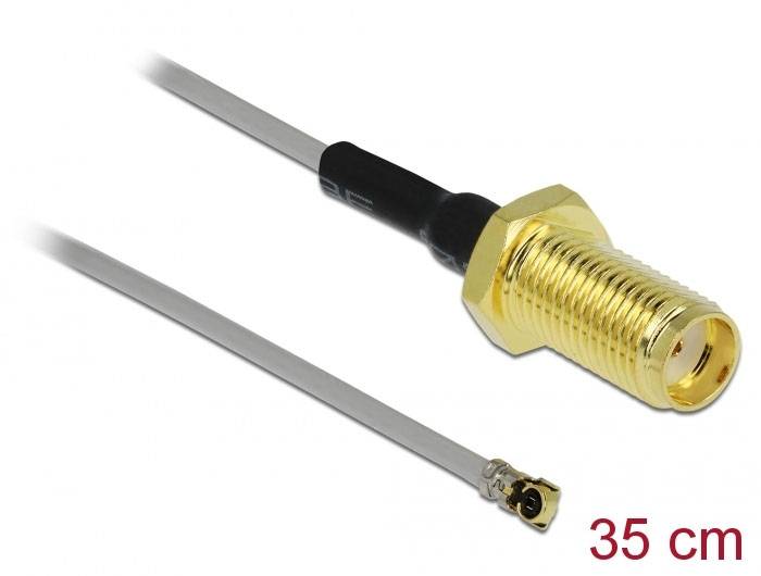 Delock WLAN-Antennen Anschlusskabel [1x SMA-Buchse - 1x IPEX-Stecker] 0.35m Schwarz, Gold, Grau