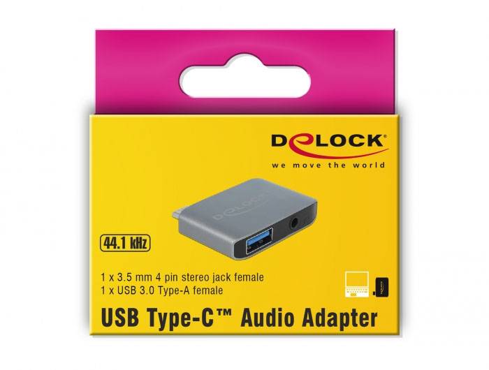 Delock USB-C®, Audio Adapter [1x USB-C® Stecker - 1x Klinkenbuchse 3.5 mm, USB 3.0 Buchse A] 63965 0cm