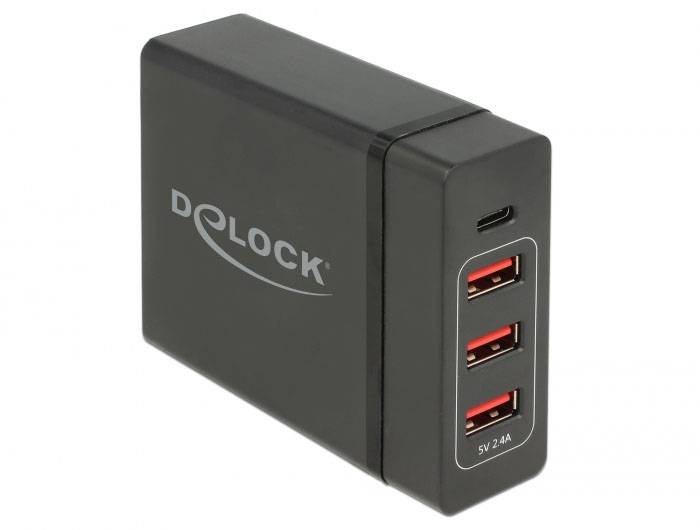 Delock 63974 USB Ladegerät 60W USB-C®, USB-A USB PD Schwarz Steckdose USB Power Delivery (USB-PD), Überstromschutz
