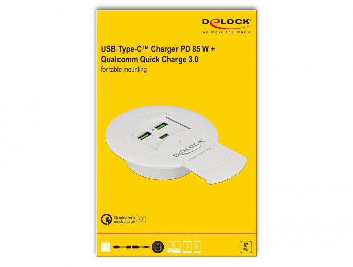Delock 64065 USB Ladegerät 87W USB-C® Buchse (Power Delivery), USB-A USB PD Weiß Innenbereich USB Power Delivery (USB-PD)