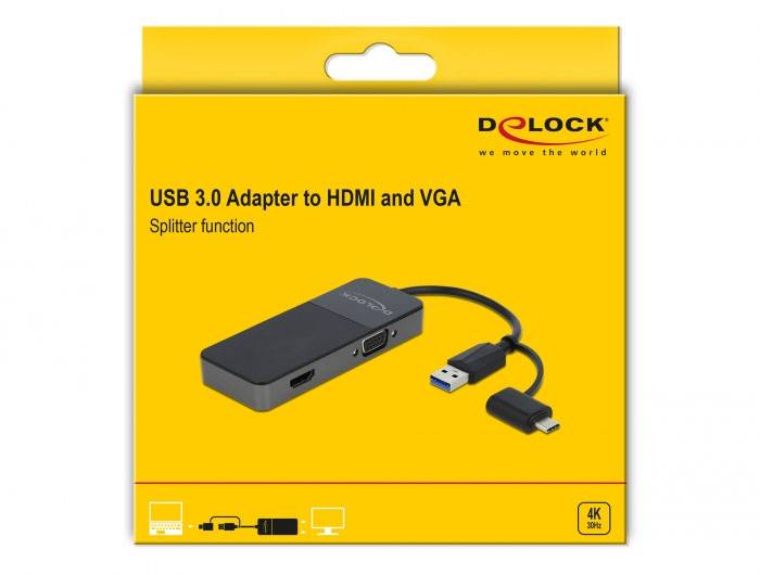Delock 64085 USB 3.2 Gen 1 (USB 3.0) / HDMI / VGA Adapter Schwarz 12cm