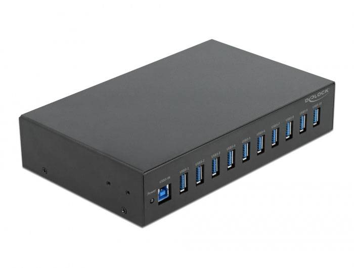 Delock 64112 USB-Hub 16 Port USB-A, DC-Buchse 3.5mm USB 3.2 Gen1 5 GBit/s Schwarz 64112