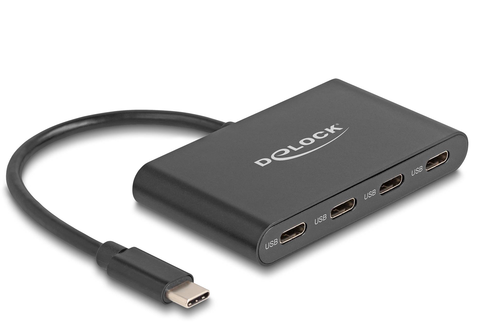 Delock 64129 USB-Hub 4 Port USB-C® USB 3.2 Gen2 10 GBit/s mit USB-C® Stecker Schwarz 64129