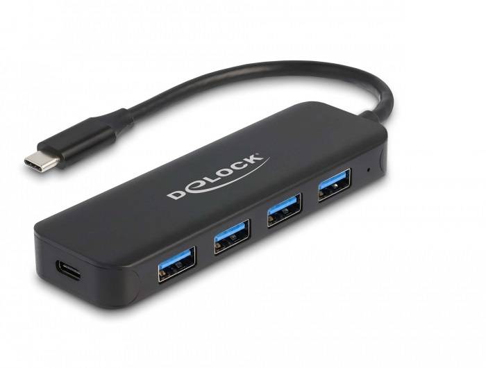 Delock 64170 USB-Hub 4 Port USB-A USB 3.2 Gen1 5 GBit/s mit USB-C® Stecker Schwarz 64170