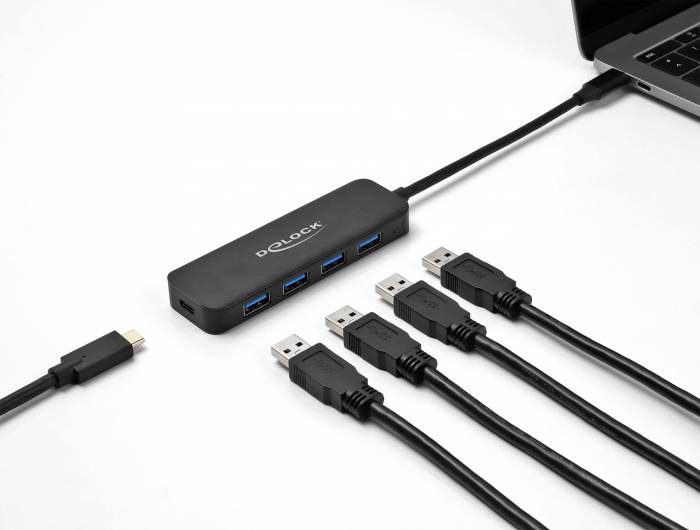 Delock 64170 USB-Hub 4 Port USB-A USB 3.2 Gen1 5 GBit/s mit USB-C® Stecker Schwarz 64170