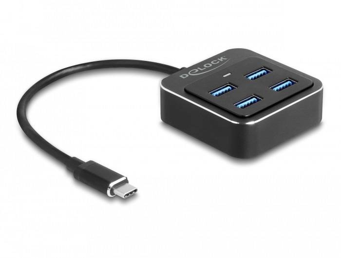 Delock 64191 USB-Hub 4 Port USB-A USB 3.2 Gen2 10 GBit/s mit USB-C® Stecker Schwarz 64191