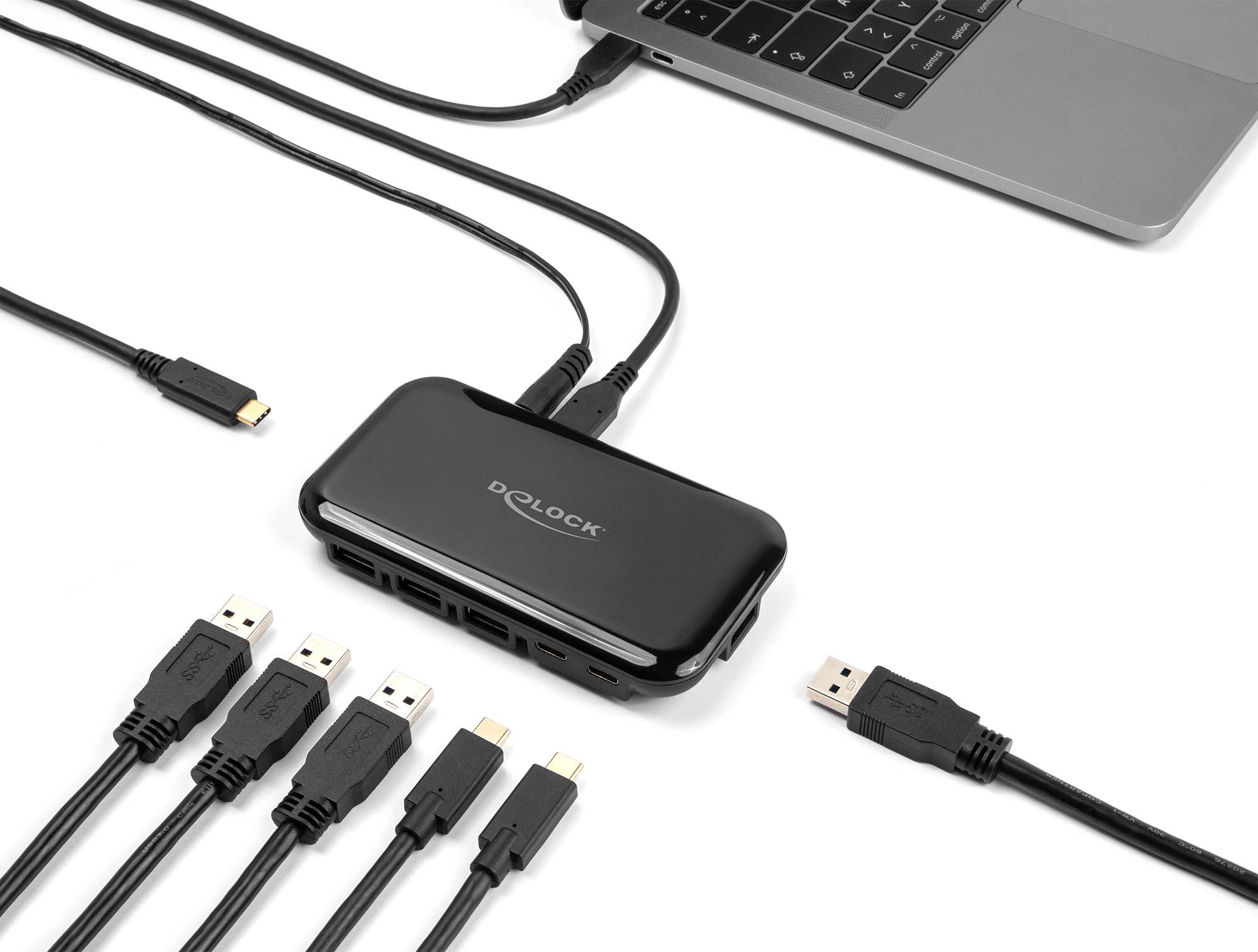 Delock 64209 USB-Hub 4+3 Port USB-A, USB-C® USB 3.2 Gen2 10 GBit/s mit USB-C® Stecker Schwarz 64209