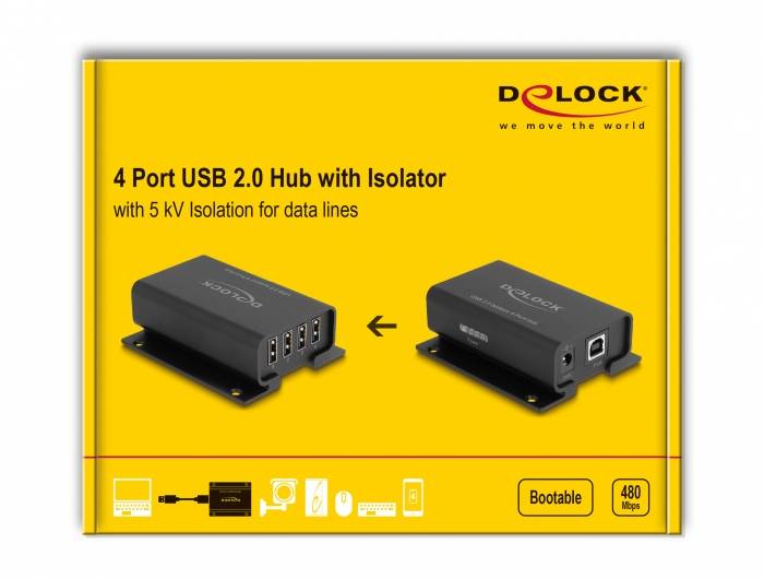 Delock 64226 USB-Hub 4 Port USB-A, DC-Buchse 3.5mm USB 2.0 480MBit/s Schwarz 64226