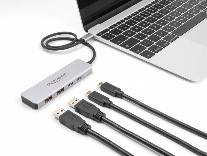 Delock 64230 USB-Hub 2+2 Port USB-A, USB-C® USB 3.2 Gen2 10 GBit/s mit USB-C® Stecker Grau 64230