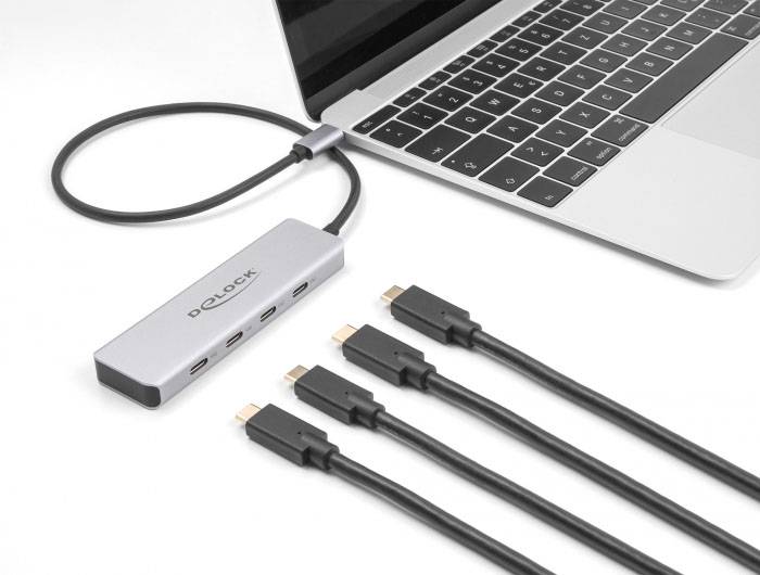 Delock 64231 USB-Hub 4 Port USB-C® USB 3.2 Gen2 10 GBit/s mit USB-C® Stecker Grau 64231