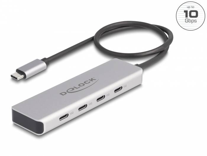 Delock 64231 USB-Hub 4 Port USB-C® USB 3.2 Gen2 10 GBit/s mit USB-C® Stecker Grau 64231