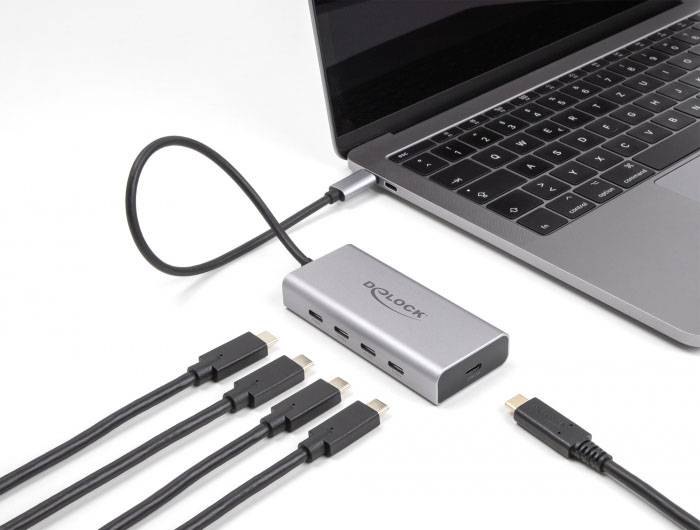 Delock 64235 USB-Hub 4 Port USB-C® USB 3.2 Gen2 10 GBit/s mit USB-C® Stecker Grau 64235