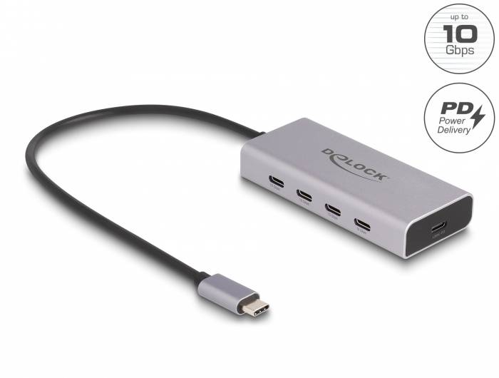 Delock 64235 USB-Hub 4 Port USB-C® USB 3.2 Gen2 10 GBit/s mit USB-C® Stecker Grau 64235