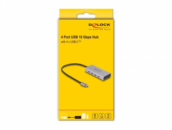 Delock 64235 USB-Hub 4 Port USB-C® USB 3.2 Gen2 10 GBit/s mit USB-C® Stecker Grau 64235