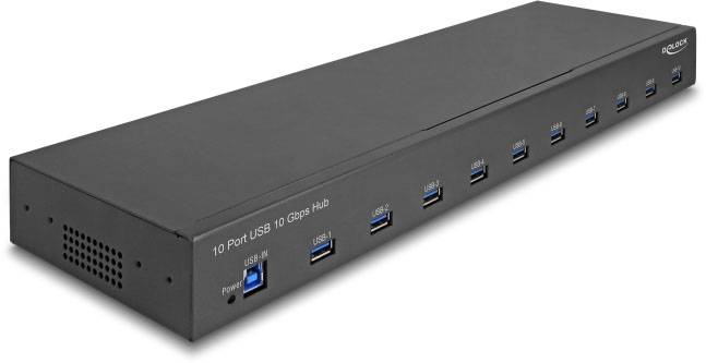 Delock 64240 USB-Hub 10 Port USB-A, DC-Buchse 3.5mm USB 3.2 Gen1 5 GBit/s Schwarz 64240