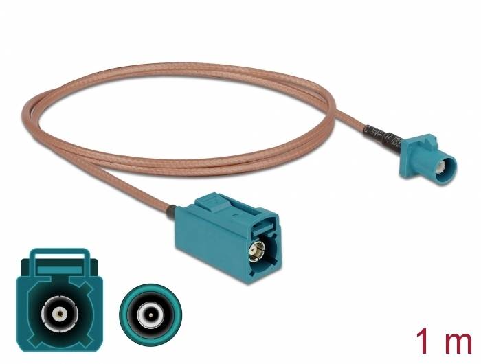 Koaxialkabel mit Fakra-Steckern in Blau, 1 Meter Länge, für Antennenanschlüsse in Automobilen oder ähnlichen Anwendungen.