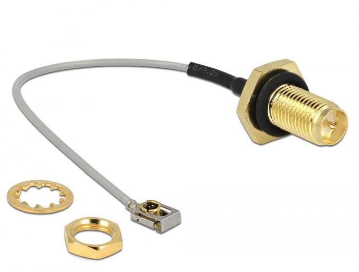 Delock WLAN-Antennen Anschlusskabel [1x RPSMA-Buchse - 1x IPEX-Stecker] 0.1m Schwarz, Grau