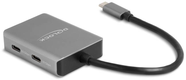 Delock 64249 USB-Hub 4 Port USB-C® USB 3.2 Gen2 10 GBit/s mit USB-C® Stecker Schwarz, Grau 64249