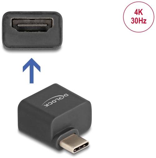 'USB-C auf DisplayPort Adapter' mit Pfeil, der auf DisplayPort-Anschluss zeigt. Text '4K 30Hz' rechts oben hervorgehoben.