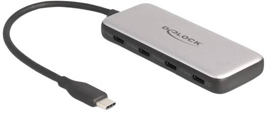 Delock 64261 USB-Hub 4 Port USB-C® USB 3.2 Gen2 10 GBit/s mit USB-C® Stecker Schwarz, Grau 64261