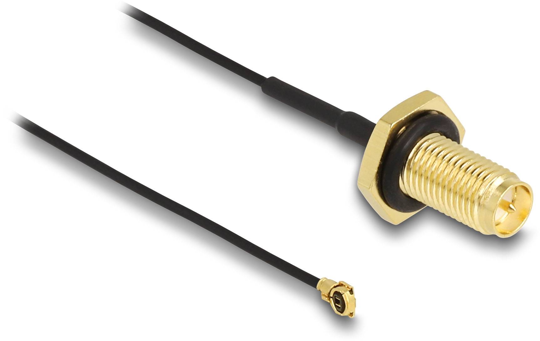 Delock WLAN-Antennen Anschlusskabel [1x RPSMA-Buchse - 1x IPEX-Stecker] 0.35m Schwarz, Gold