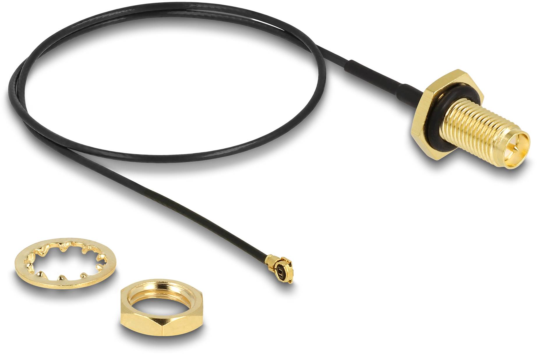 Delock WLAN-Antennen Anschlusskabel [1x RPSMA-Buchse - 1x IPEX-Stecker] 0.35m Schwarz, Gold