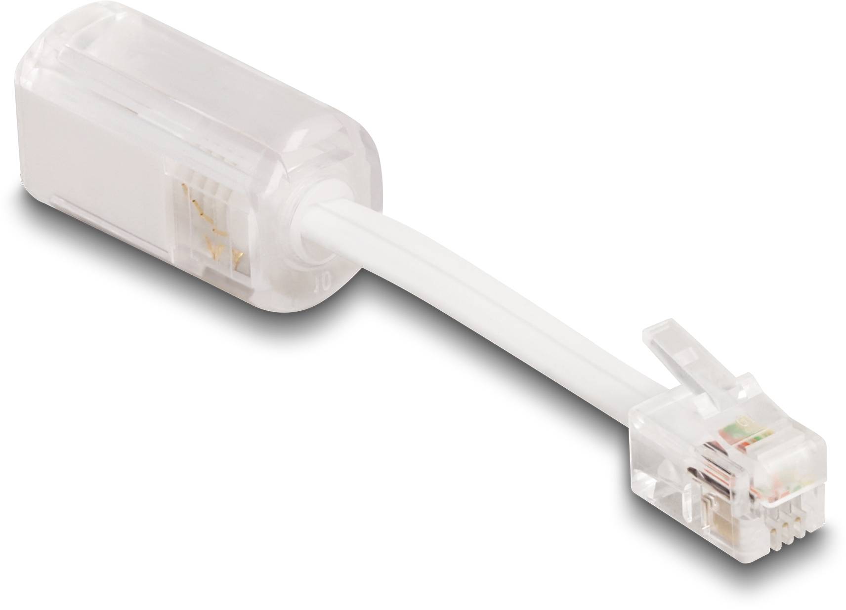 Delock Kabel-Entzwirler Adapter [1x RJ10-Stecker 4p4c - 1x RJ10-Buchse 4p4c] 0.03m Transparent, Weiß