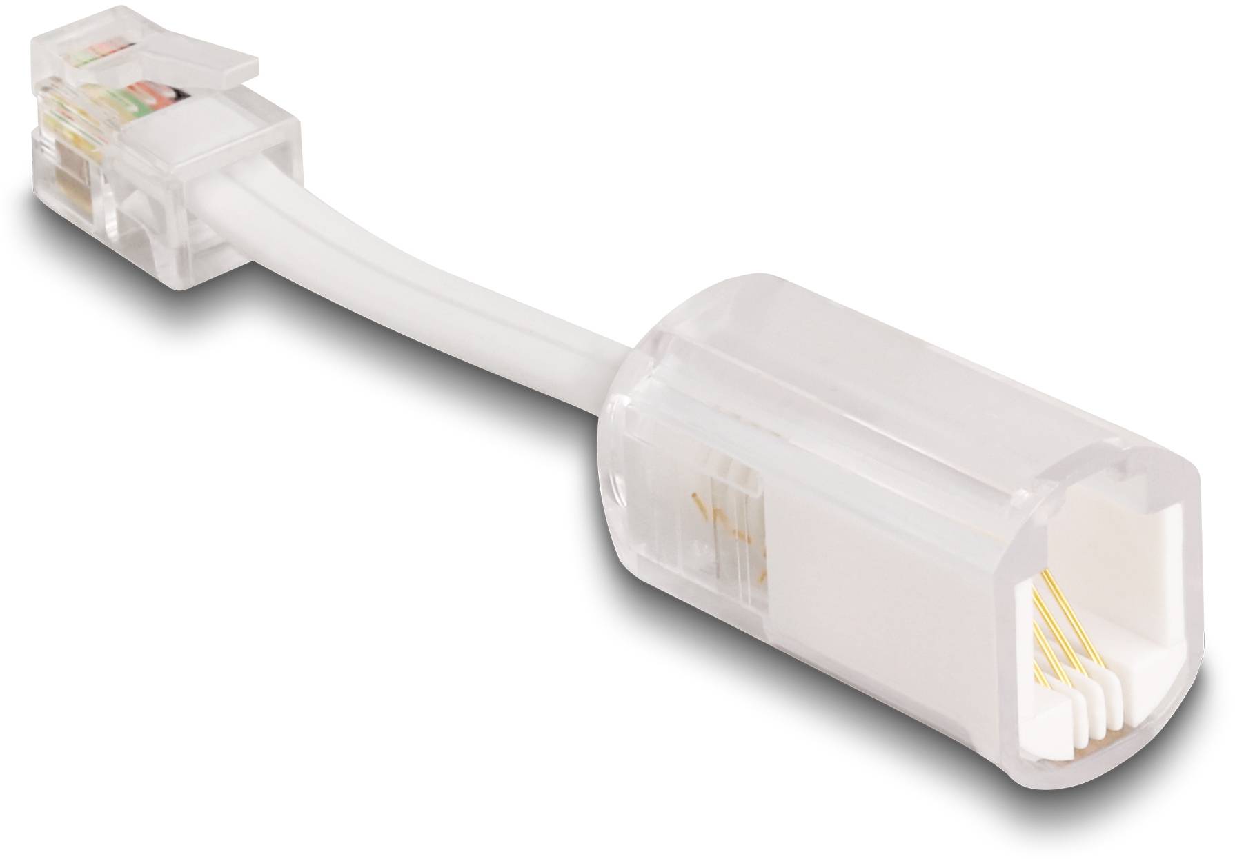 Delock Kabel-Entzwirler Adapter [1x RJ10-Stecker 4p4c - 1x RJ10-Buchse 4p4c] 0.03m Transparent, Weiß