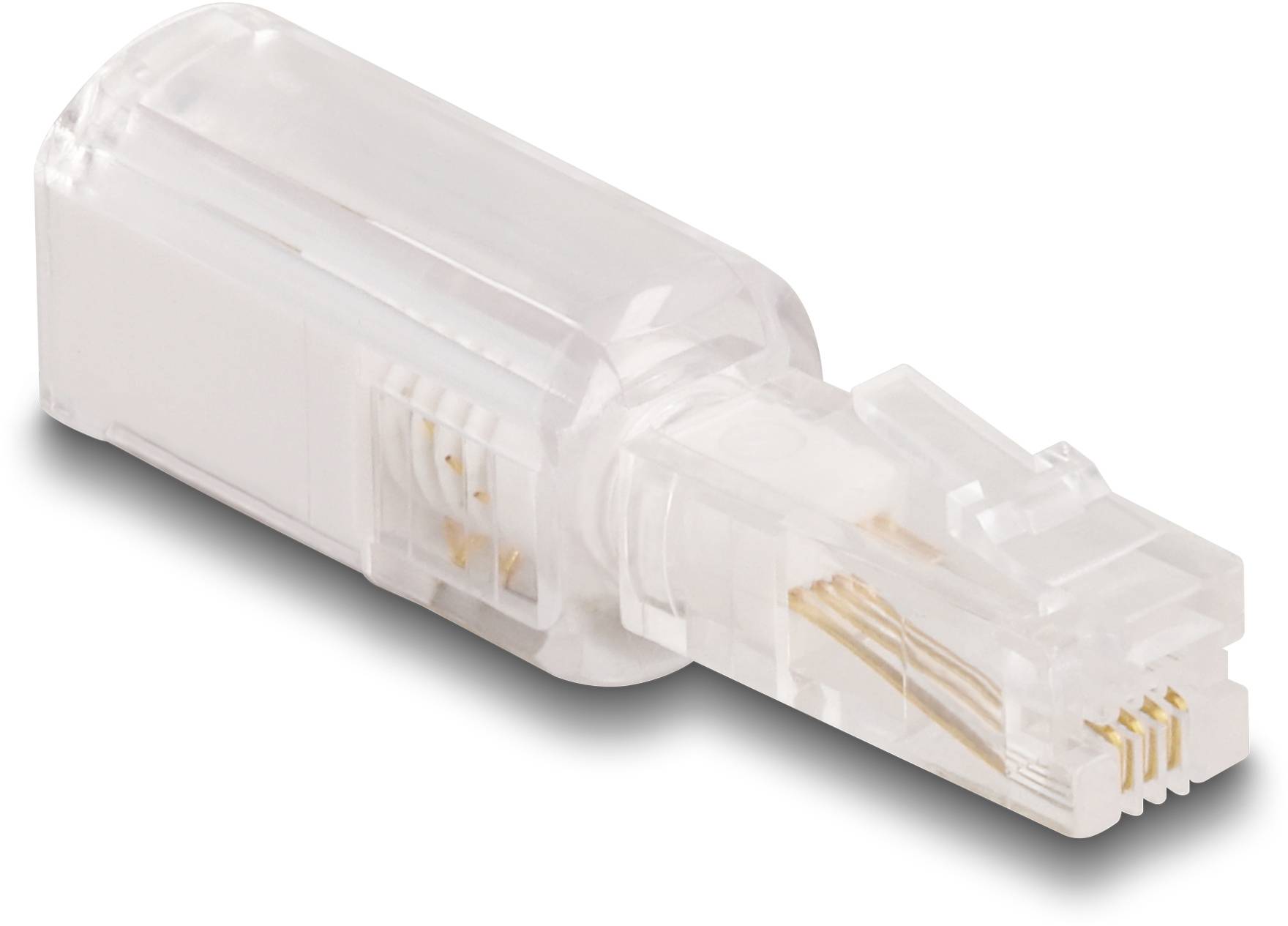 Delock Kabel-Entzwirler Adapter [1x RJ10-Stecker 4p4c - 1x RJ10-Buchse 4p4c] Transparent, Weiß