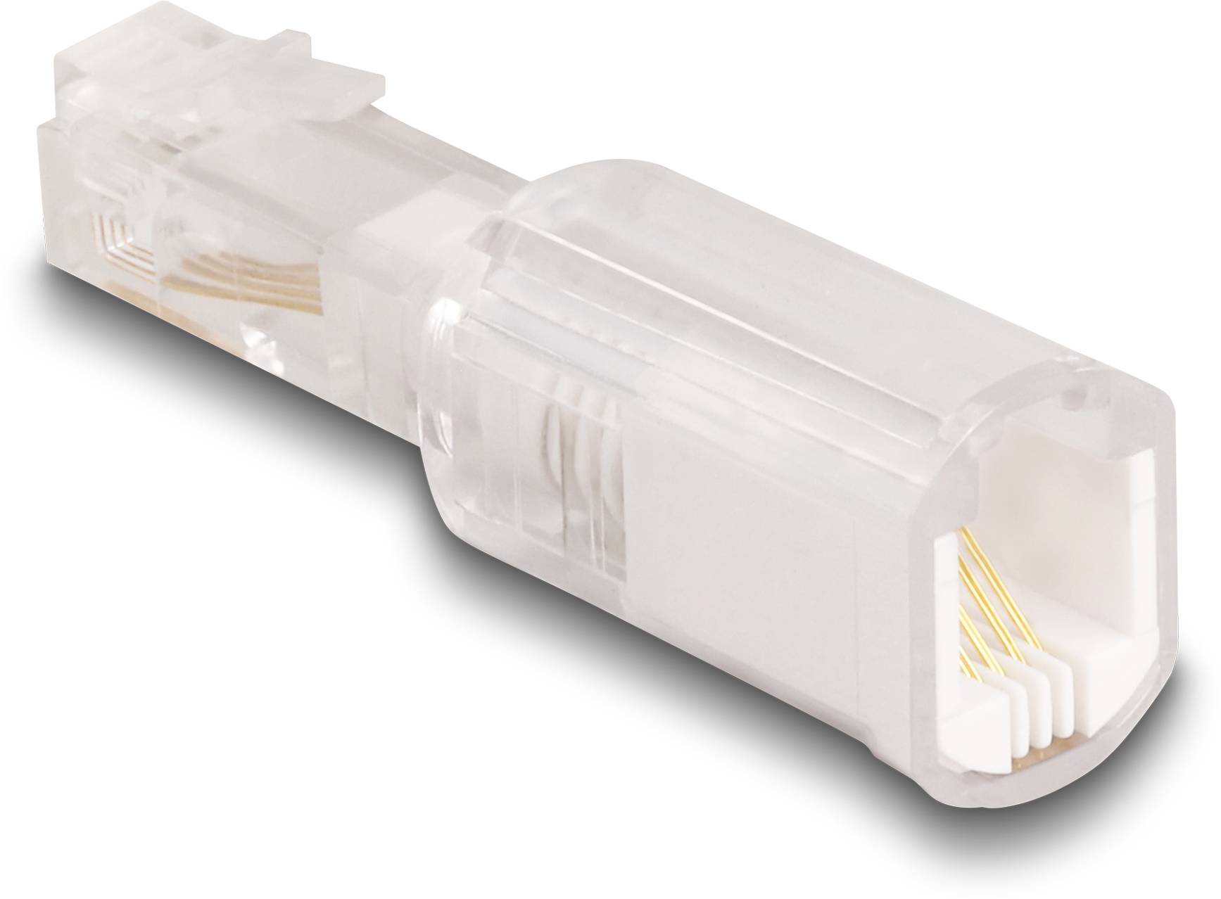 Delock Kabel-Entzwirler Adapter [1x RJ10-Stecker 4p4c - 1x RJ10-Buchse 4p4c] Transparent, Weiß
