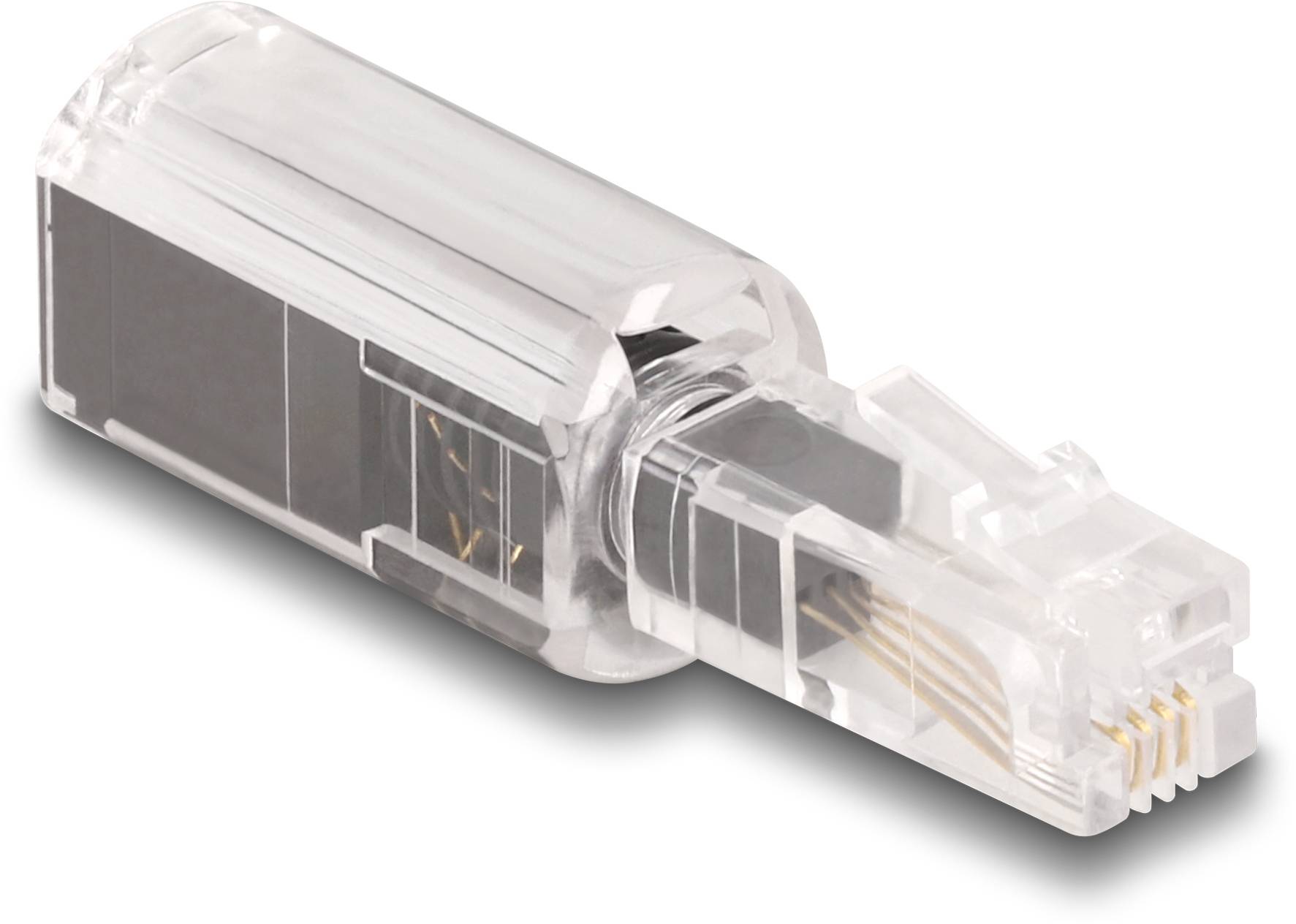 Delock Kabel-Entzwirler Adapter [1x RJ10-Stecker 4p4c - 1x RJ10-Buchse 4p4c] Schwarz, Transparent