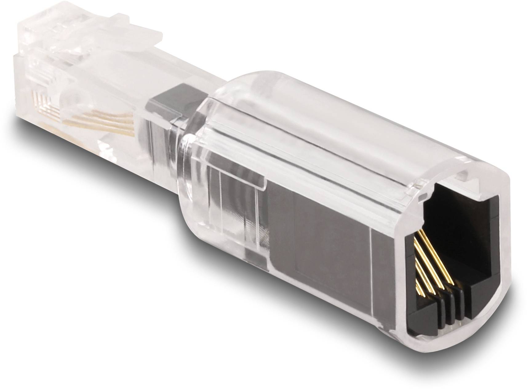 Delock Kabel-Entzwirler Adapter [1x RJ10-Stecker 4p4c - 1x RJ10-Buchse 4p4c] Schwarz, Transparent