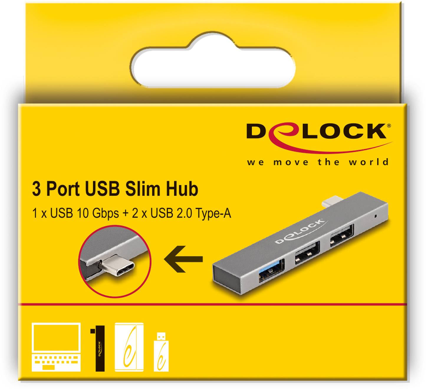 Delock 64274 USB-Hub 3 Port USB-A USB 3.2 Gen2 10 GBit/s mit USB-C® Stecker Grau 64274