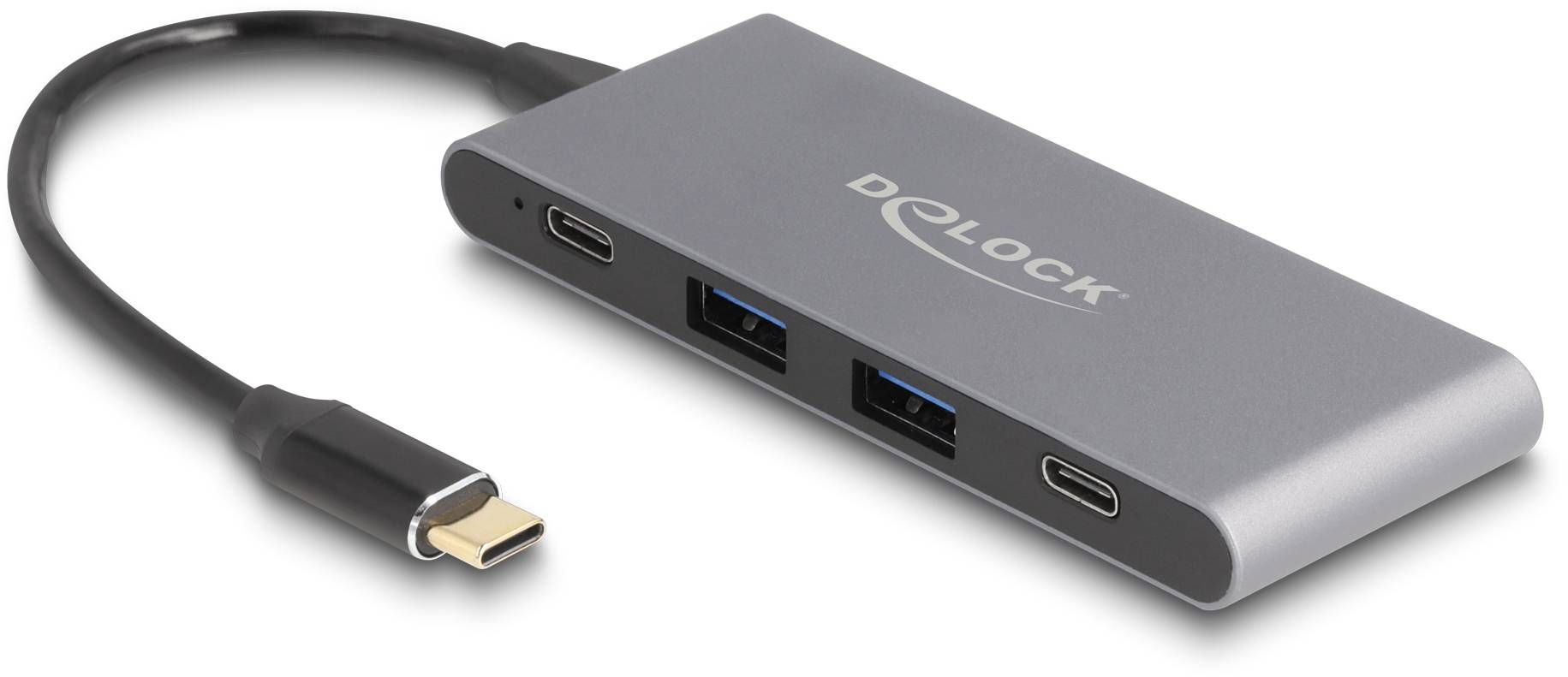 Delock 64111 USB-Hub 2+2 Port USB-A, USB-C® USB 3.2 Gen2 10 GBit/s mit USB-C® Stecker Grau 64111
