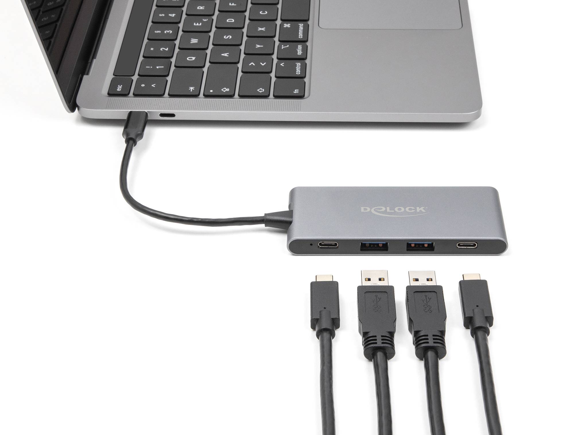 Delock 64111 USB-Hub 2+2 Port USB-A, USB-C® USB 3.2 Gen2 10 GBit/s mit USB-C® Stecker Grau 64111