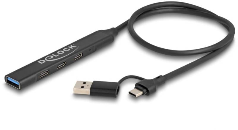 Delock 64272 USB-Hub 3+1 Port USB-A, USB-C® USB 3.2 Gen1 5 GBit/s mit USB-C® Stecker Schwarz 64272
