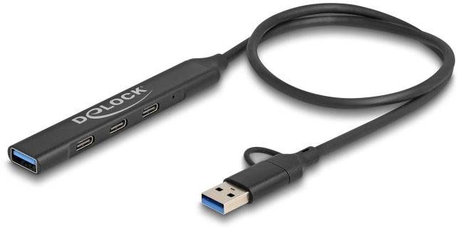 Delock 64272 USB-Hub 3+1 Port USB-A, USB-C® USB 3.2 Gen1 5 GBit/s mit USB-C® Stecker Schwarz 64272